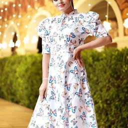 CORSICA Print Puff Sleeve Crepe Fit & Flare Dress-image-68