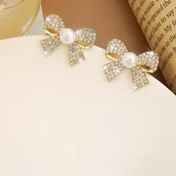 Celestique Zircon Studded & Pearls Beaded Bow Studs-picture-24