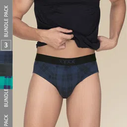 XYXX Pack Of 3 Checked Anti Microbial Basic Briefs XYBRF3PCKN960-picture-34