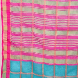 kalini Teal Soft Cotton Saree With Zari Lace Border And Contrast Blouse image 5