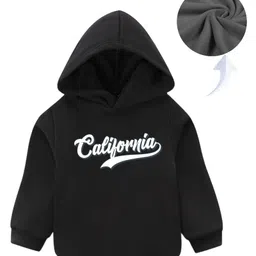 KAVEE Fleece Full Sleeves Typography Printed Hooded Sweatshirt - Black-picture-36