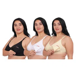 Fabme Pack Of 3 Sleeveless Solid Non Padded Non Wired Nursing Maternity Bra - Skin White & Black-picture-26