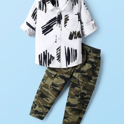 Babyhug Cotton Woven Full Sleeves Shirt & Lounge Pant Set With Camouflage Print - White-picture-45