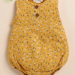 Cot & Candy Organic Cotton Sleeveless Floral Printed Bubble Onesie - Mustard-picture-19