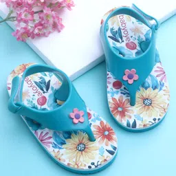 Babyoye Flip Flops With Velcro Closure Floral Print - Blue-picture-35