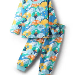 Babyhug Cotton Knit Full Sleeves Co-Ord Night Suit With Dino Print - Multicolor-picture-26