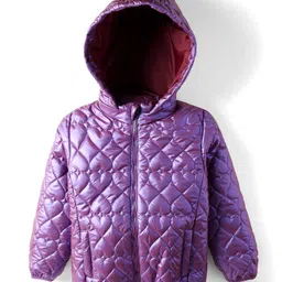 Primo Gino Woven Full Sleeve Solids Puffer Heart Quilted Jacket with Hoodie- Purple-image-41