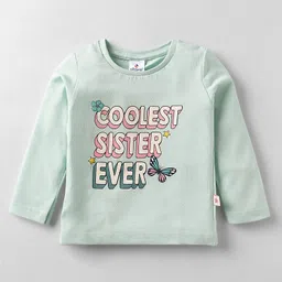 Ollypop Cotton Knit Full Sleeves T-Shirt with Text Print - Sea Green-picture-16