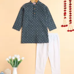 The Magic Wand Cotton Woven Full Sleeves Floral Printed Kurta & Pyjama Set - Blue-picture-18