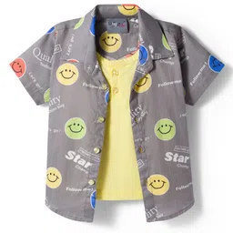 Dapper Dudes Half Sleeves Smiley Printed Shirt With Attached Tee - Grey-picture-14