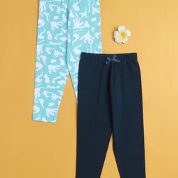 BUMZEE Cotton Knit Pack Of 2 Solid & Abstract Printed Leggings - Navy & Sky Blue-picture-16