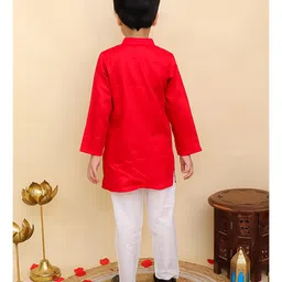 AJ Dezines Cotton Woven Full Sleeves Gotta Lace Embellished Kurta Pyjama Set - Red image 3