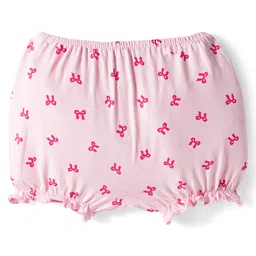Babyoye Cotton Elastane Knit Bloomers with Floral & Bow Print Pack of 3 - Pink Red & Light Yellow image 3