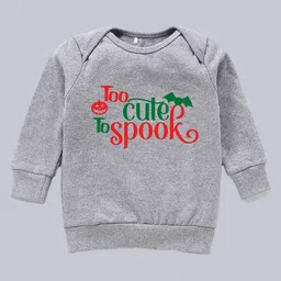 Kadam Baby Cotton Knit Halloween Theme Pack Of 2 Full Sleeves Boo & Too Cute To Spook Text Printed Light Winter Sweatshirts - Green & Grey image 4