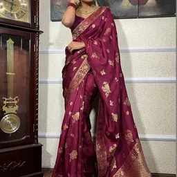 CaniBani Woven Design Zari Silk Blend Handloom Banarasi Saree image 5