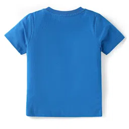 Babyhug Single Jersey Knit Dungaree & Half Sleeves T-Shirt With Leaves Print - Light Blue image 5