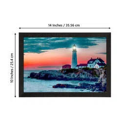 eCraftIndia Teal Blue & Orange Seaside Lighthouse Scenic View Satin Matte Texture Wall Art image 4