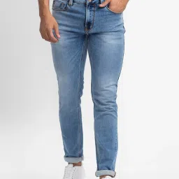 Spykar Blue Cotton Regular Fit Jeans image 1