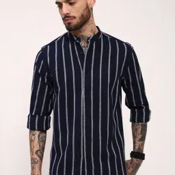 showoffff Showoff Navy Blue Cotton Slim Fit Striped Shirt-picture-15