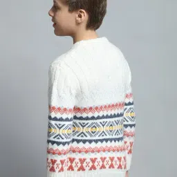 Monte Carlo Boys Self Design Off White Round Neck Full Sleeve Pullover image 2