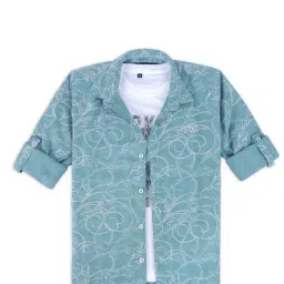 Cavio Boys Sea GreenCotton Printed Regular Fit Shirt image 2