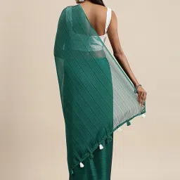 Saree Mall Blue Striped Saree With Unstitched Blouse image 2