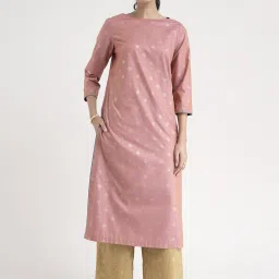 Pink Fort Pink Cotton Woven Pattern Straight Kurta image 1