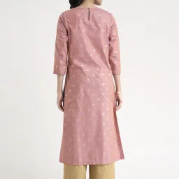 Pink Fort Pink Cotton Woven Pattern Straight Kurta image 2