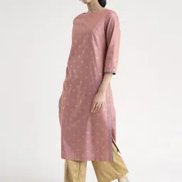 Pink Fort Pink Cotton Woven Pattern Straight Kurta image 3