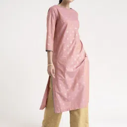 Pink Fort Pink Cotton Woven Pattern Straight Kurta image 4