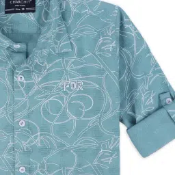 Cavio Boys Sea GreenCotton Printed Regular Fit Shirt image 5