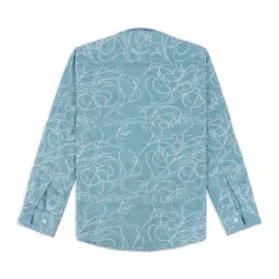 Cavio Boys Sea GreenCotton Printed Regular Fit Shirt image 3