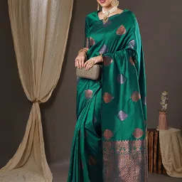 Saree Mall Green Silk Woven Saree With Unstitched Blouse image 3