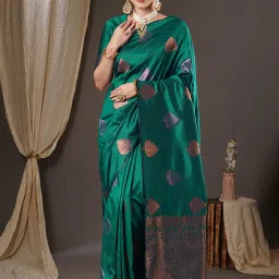 Saree Mall Green Silk Woven Saree With Unstitched Blouse image 1