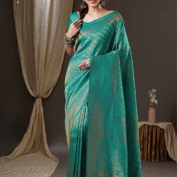 Saree Mall Blue Woven Saree With Unstitched Blouse image 1