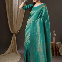 Saree Mall Blue Woven Saree With Unstitched Blouse image 3