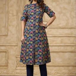 Piroh Blue Cotton FloralKurta-picture-38