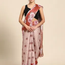 Silk Land Peach Floral Print Saree With Blouse-picture-35