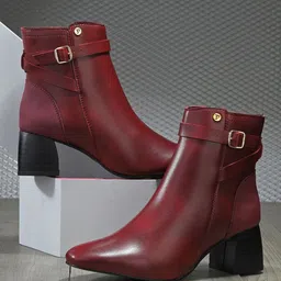 El Paso Women Pointed-Toe Block-Heeded Casual Chelsea Boots-image-43