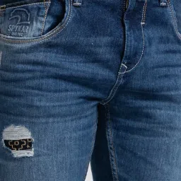 Spykar Blue Slim Fit Distressed Jeans image 4