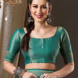 Saree Mall Blue Woven Saree With Unstitched Blouse image 5