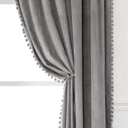 STITCHNEST Grey Velvet Door Curtain With Tieback & Eyelets - 9 Ft-image-6