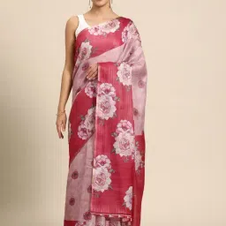 Silk Land Pink Floral Print Saree With Blouse-image-87