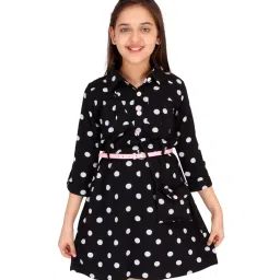 Cutecumber Kids Black Printed Dress, Belt with Bag image 1