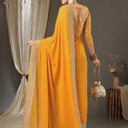 Saree Mall Mustard Printed Saree With Unstitched Blouse image 2