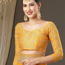 Saree Mall Mustard Printed Saree With Unstitched Blouse image 5