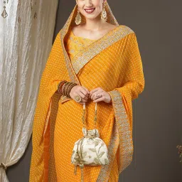 Saree Mall Mustard Printed Saree With Unstitched Blouse image 4