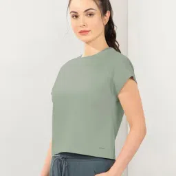 Amante Green Relaxed Fit Solid Crop T-Shirt image 3