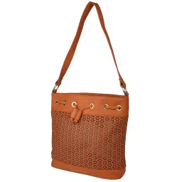 Giordano Interim Brown Cut Work Medium Bucket Shoulder Handbag image 4