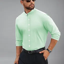 Vida Loca Men Smart Slim Fit Solid Mandarin Collar Cotton Casual Shirt image 2